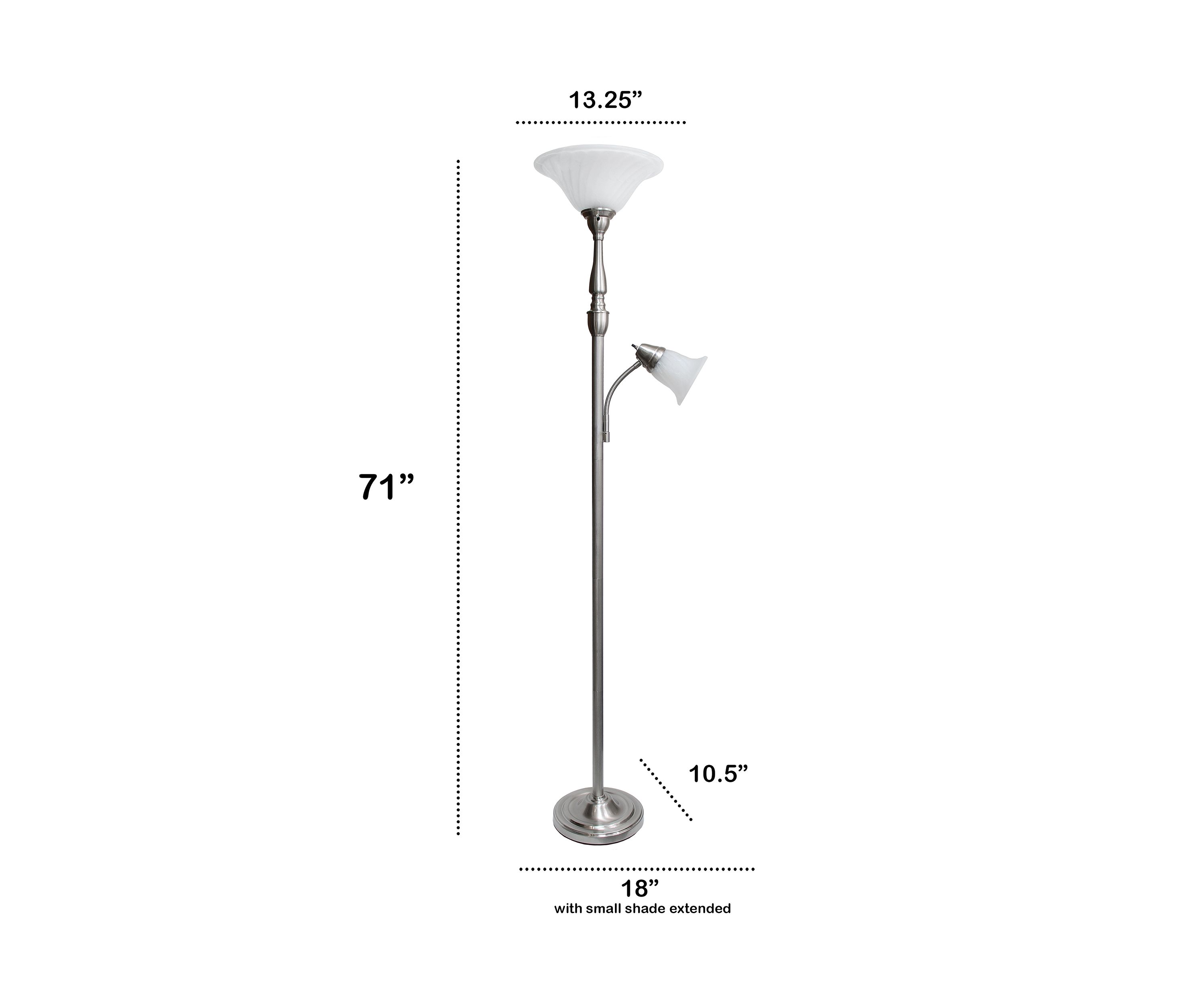  Torchiere Floor Lamp with Reading Light and Marble Glass Shades 