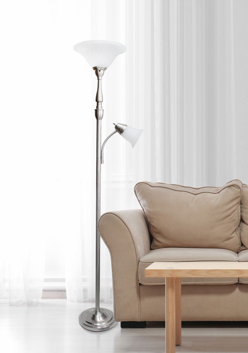  Torchiere Floor Lamp with Reading Light and Marble Glass Shades 