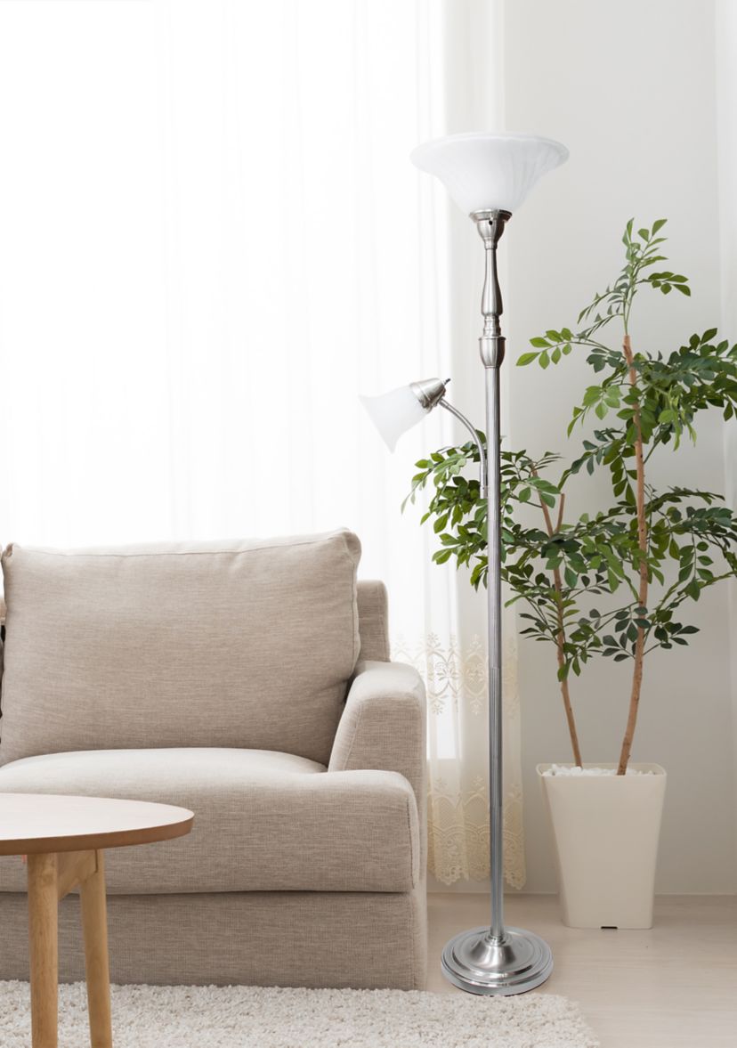  Torchiere Floor Lamp with Reading Light and Marble Glass Shades 