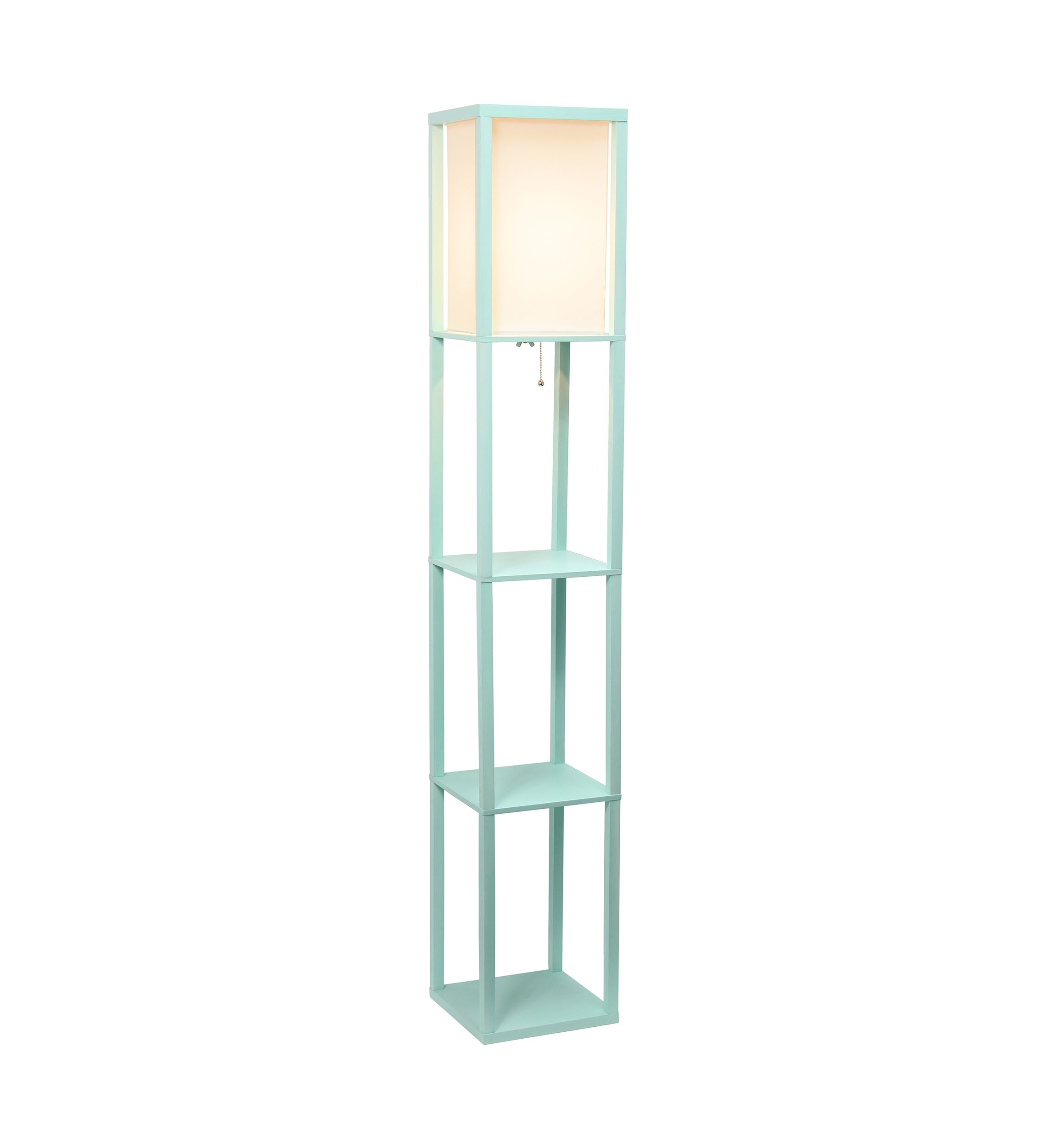 Column Shelf Floor Lamp with Linen Shade, Aqua