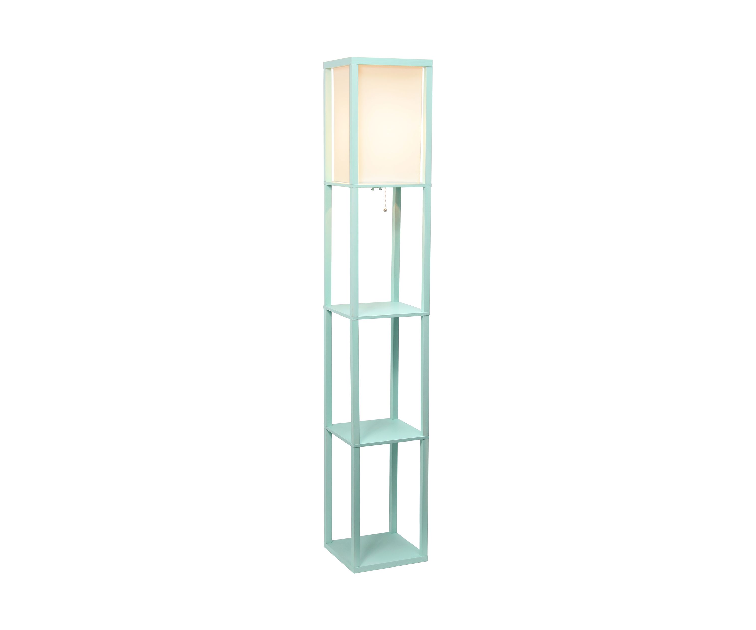 Column Shelf Floor Lamp with Linen Shade, Aqua