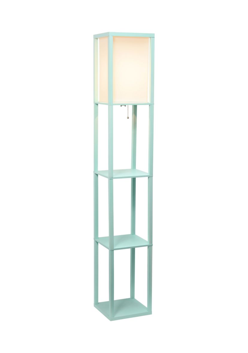 Column Shelf Floor Lamp with Linen Shade, Aqua