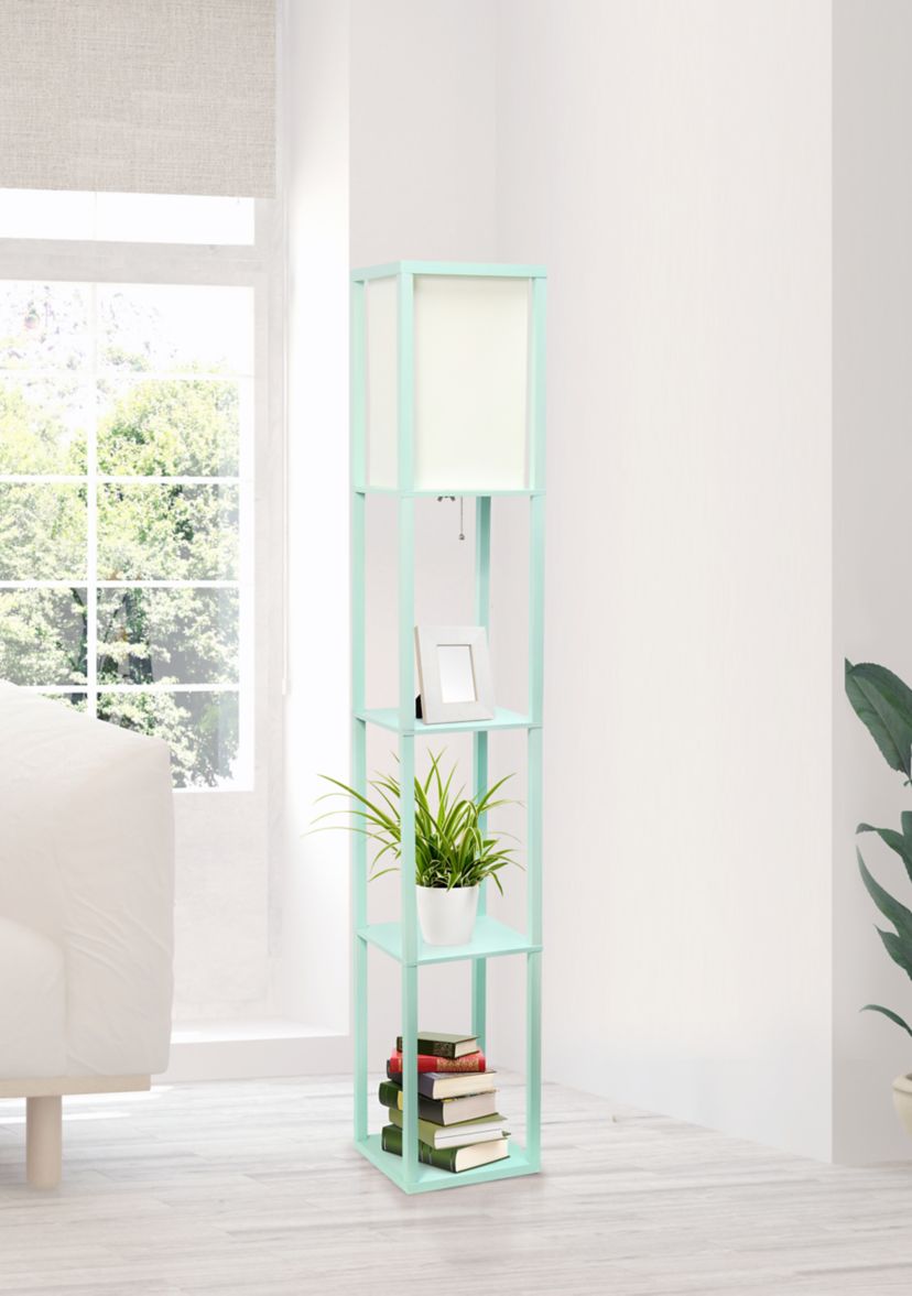 Column Shelf Floor Lamp with Linen Shade, Aqua