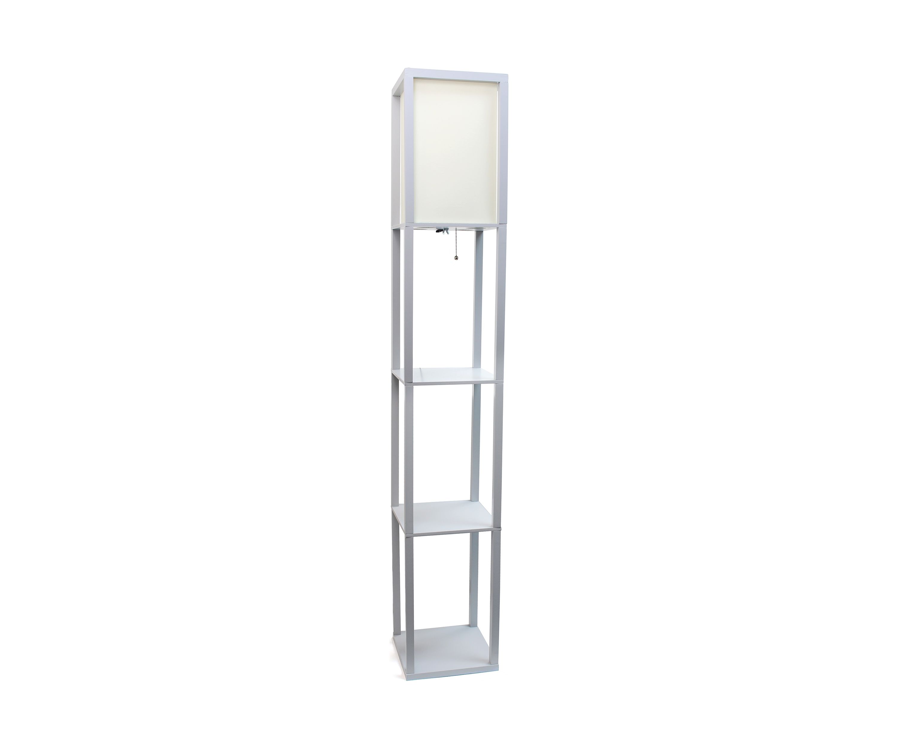 Column Shelf Floor Lamp with Linen Shade, Gray