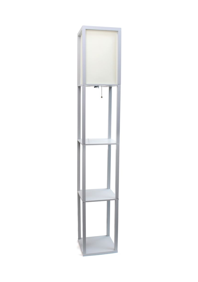 Column Shelf Floor Lamp with Linen Shade, Gray