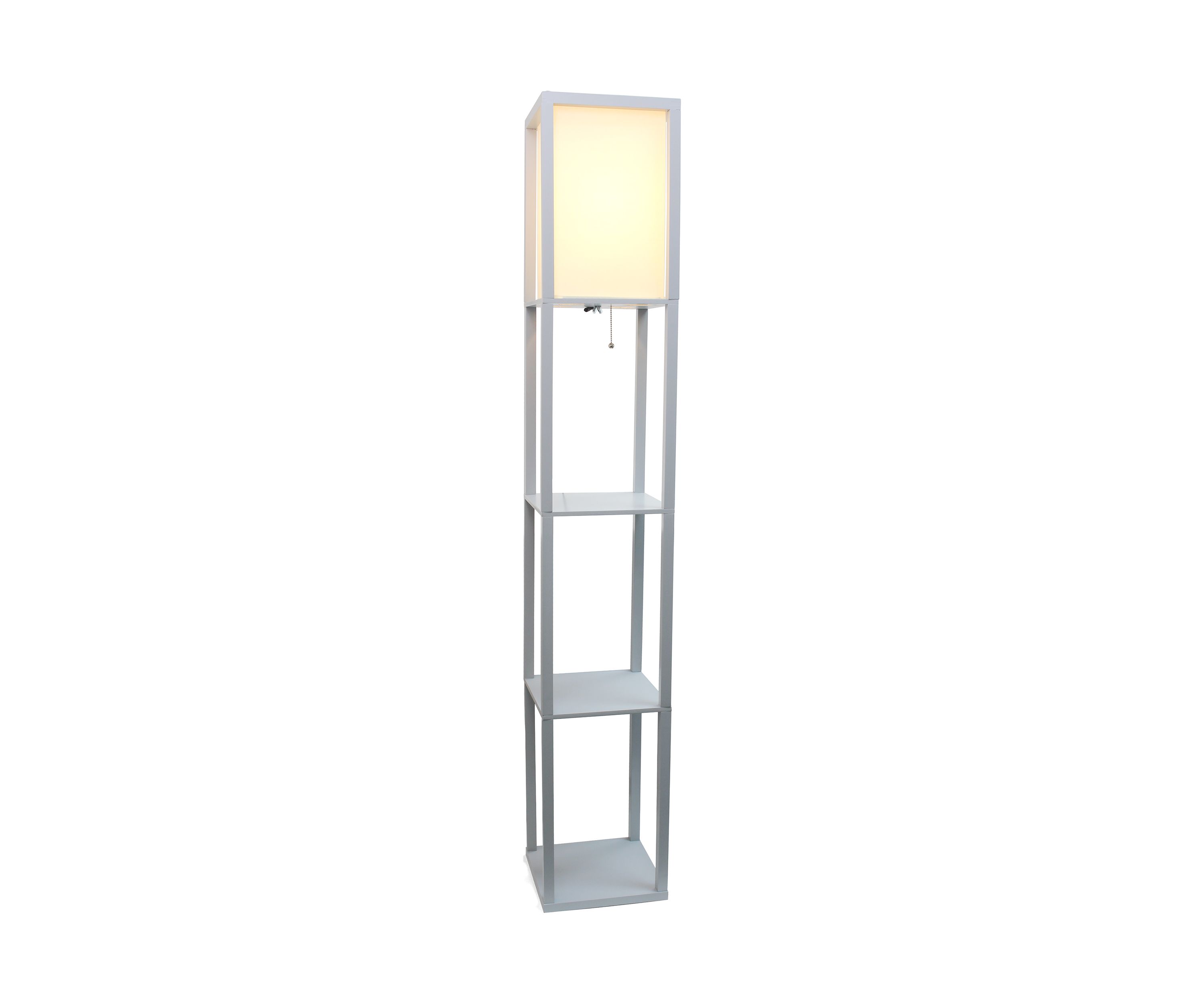 Column Shelf Floor Lamp with Linen Shade, Gray