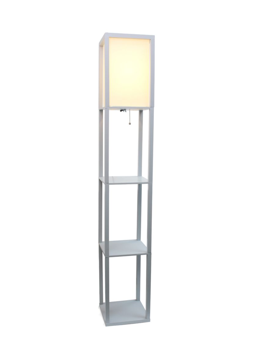 Column Shelf Floor Lamp with Linen Shade, Gray