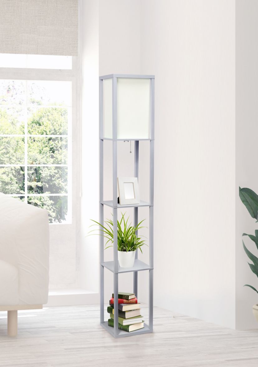 Column Shelf Floor Lamp with Linen Shade, Gray