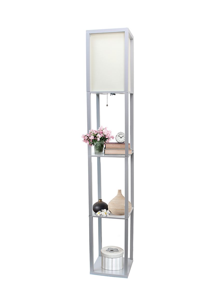 Column Shelf Floor Lamp with Linen Shade, Gray