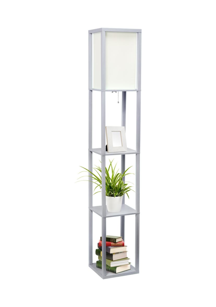 Column Shelf Floor Lamp with Linen Shade, Gray