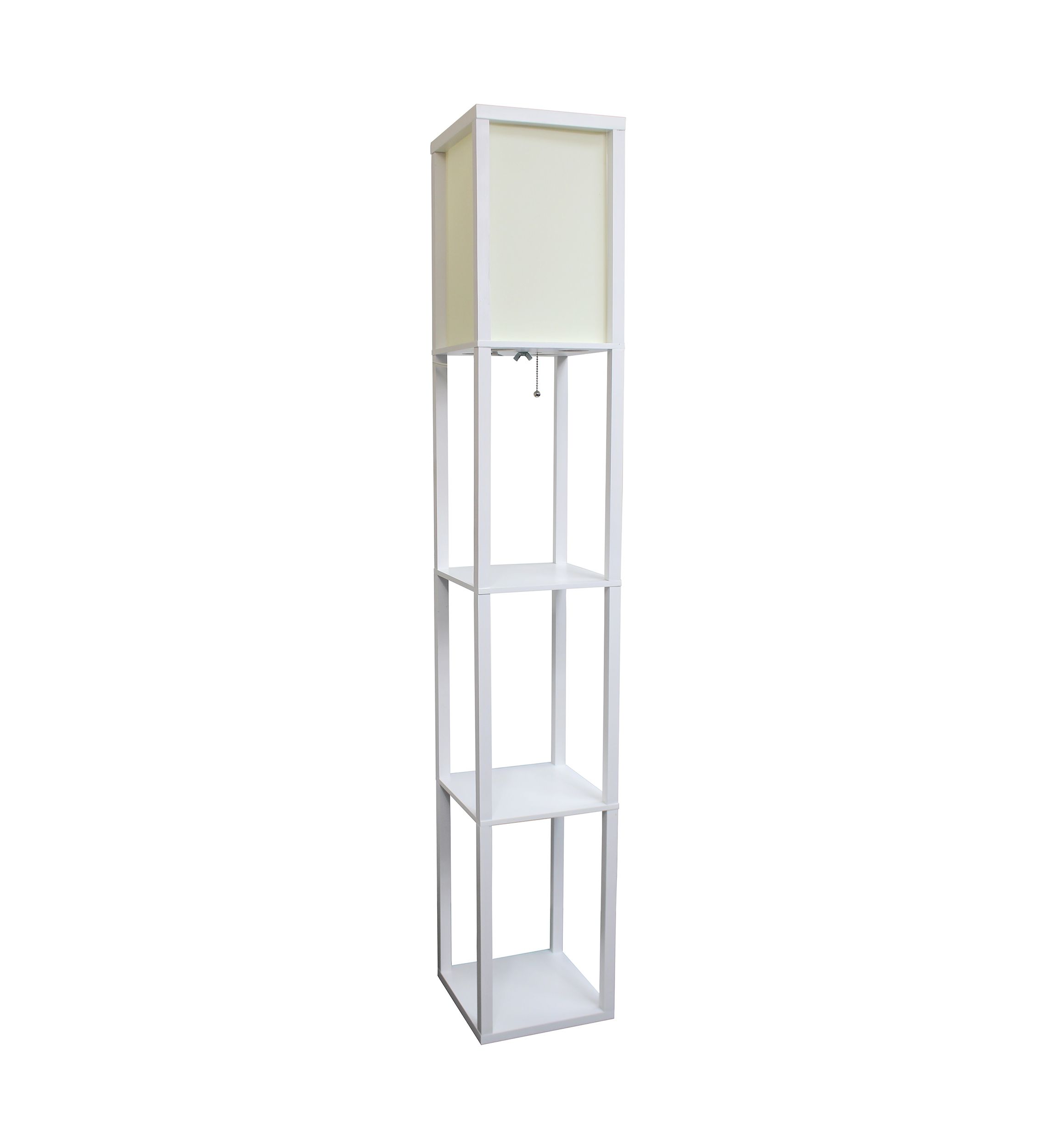 Column Shelf Floor Lamp with Linen Shade, White