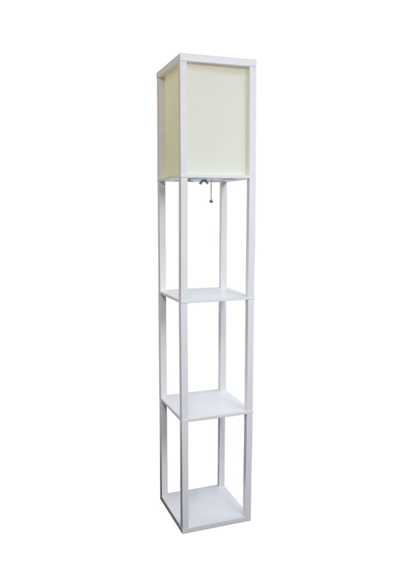 Column Shelf Floor Lamp with Linen Shade, White