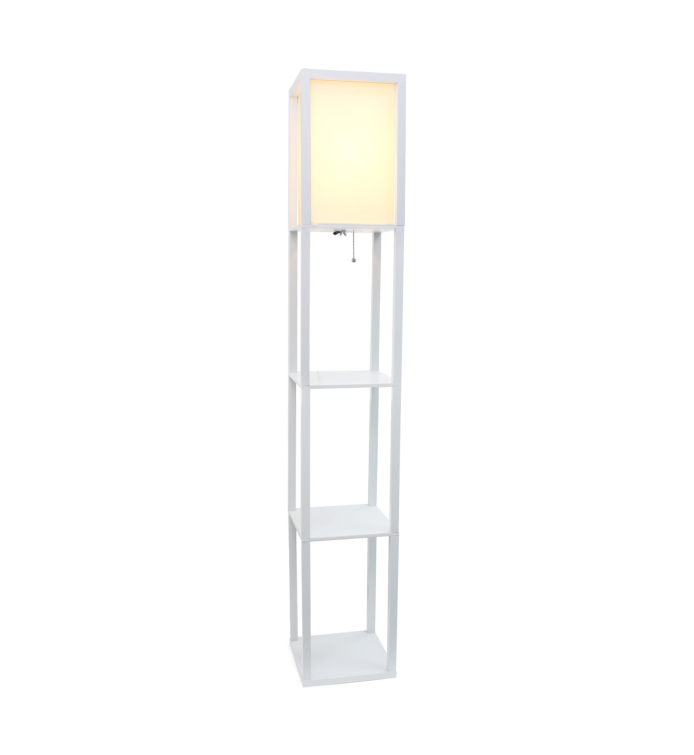 Column Shelf Floor Lamp with Linen Shade, White