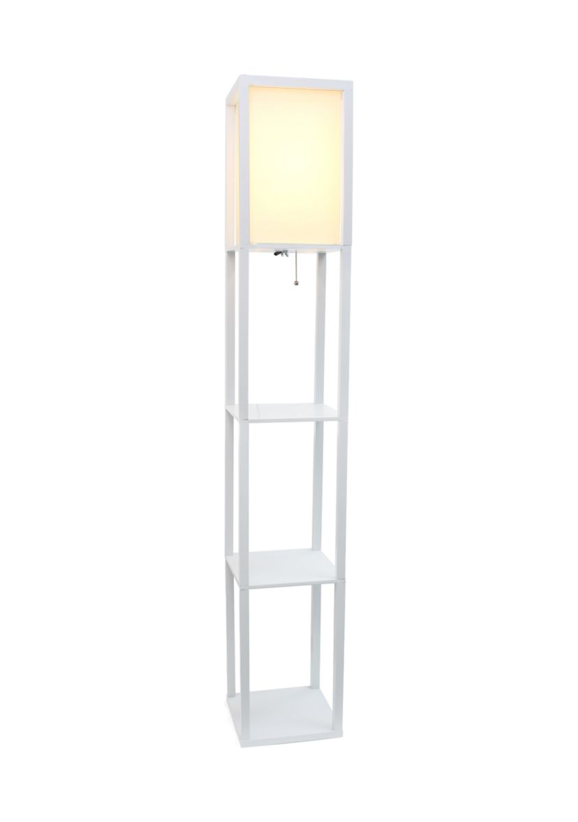 Column Shelf Floor Lamp with Linen Shade, White