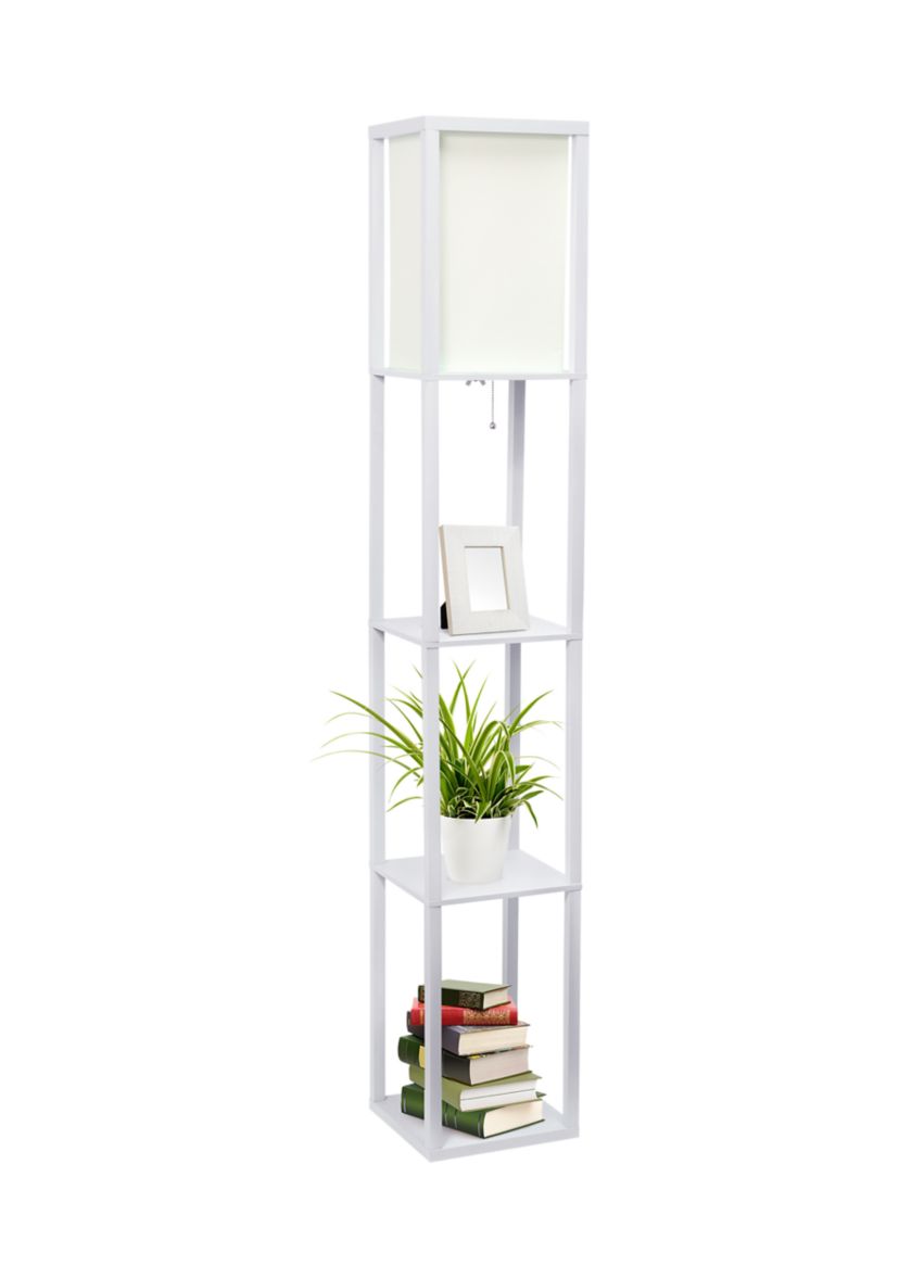 Column Shelf Floor Lamp with Linen Shade, White