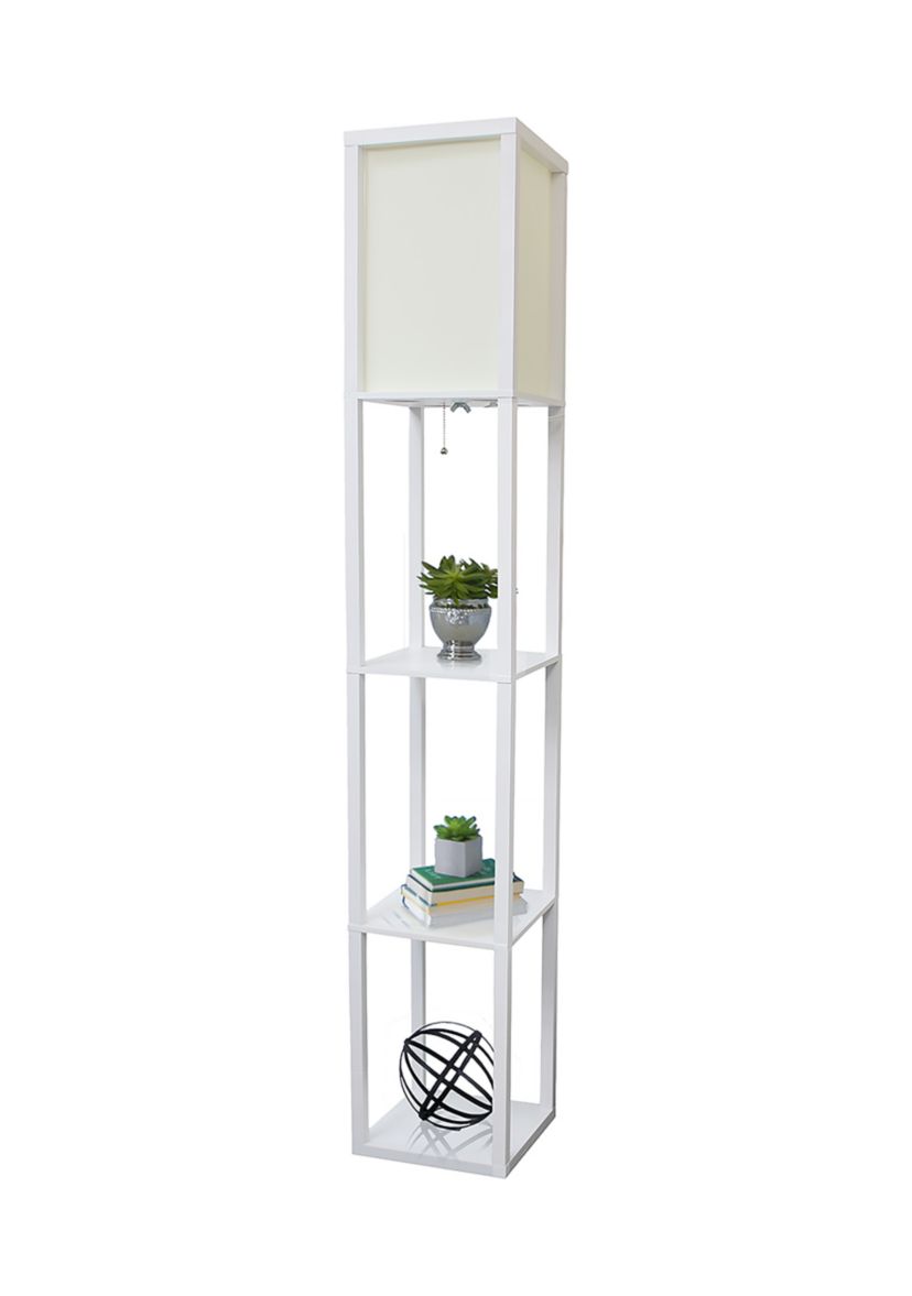 Column Shelf Floor Lamp with Linen Shade, White