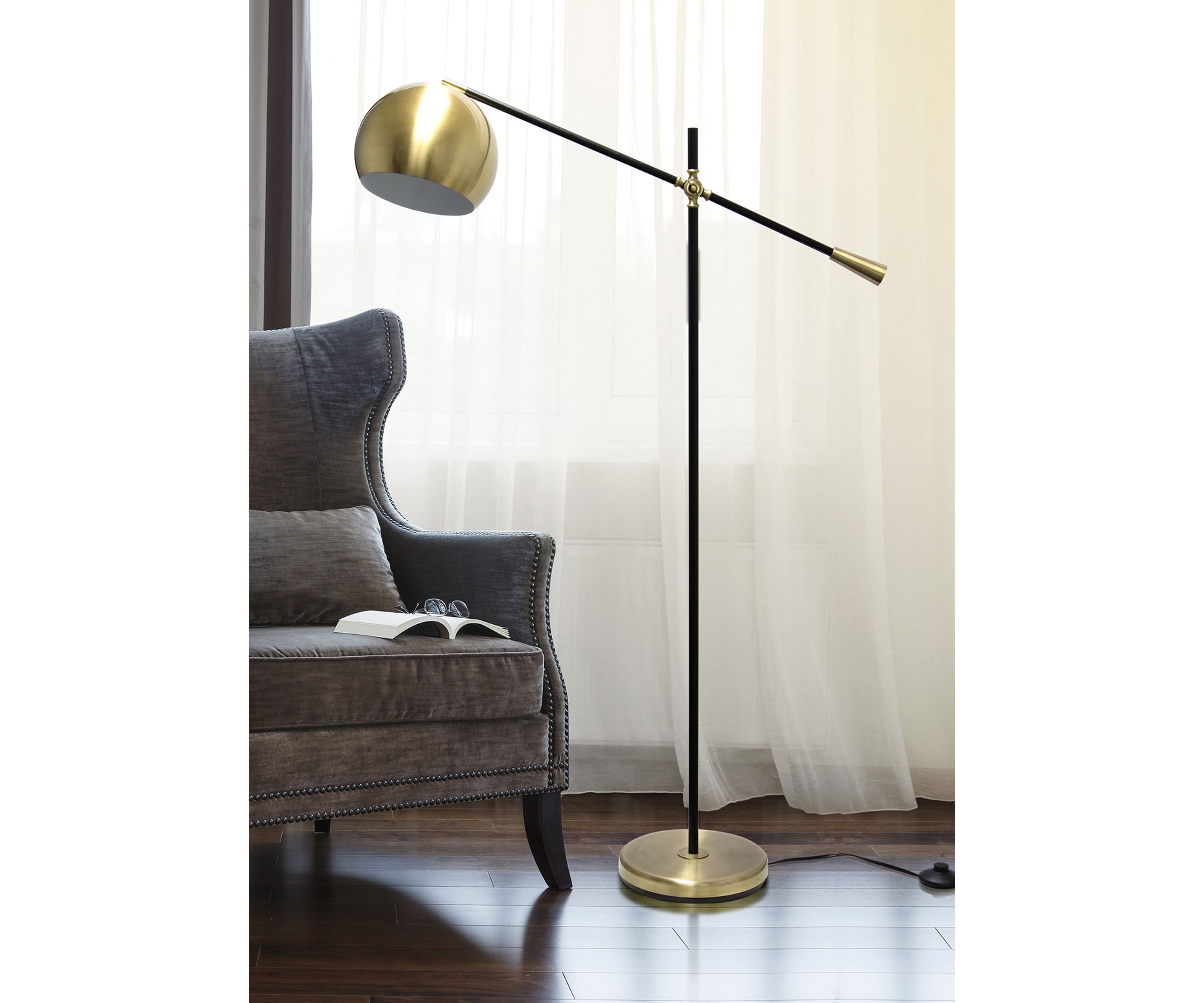 Black Matte Swivel Floor Lamp with Inner White Dome Shade