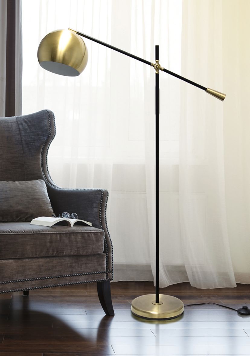Black Matte Swivel Floor Lamp with Inner White Dome Shade