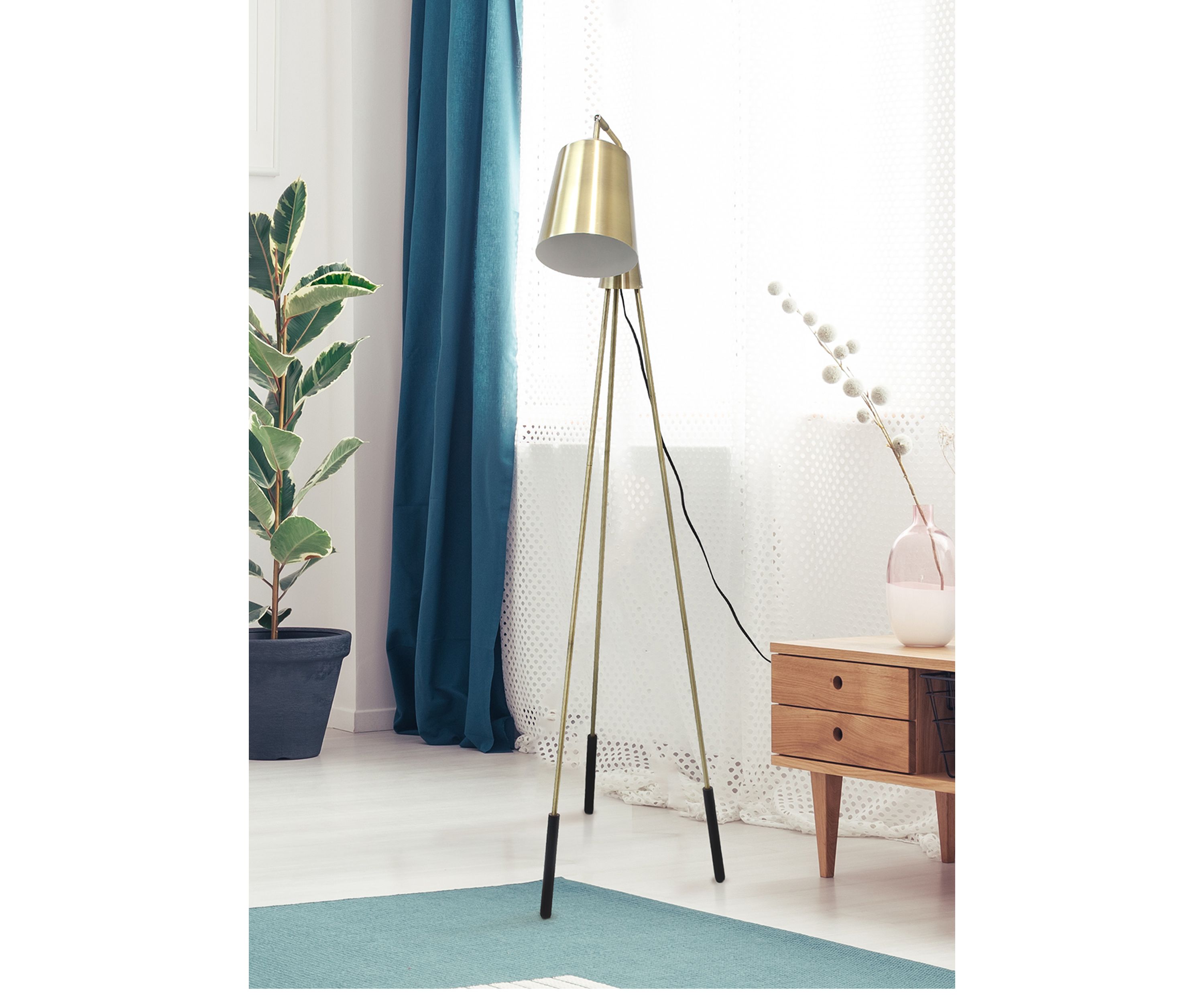 Industrial One Light Tripod Floor Lamp with Interior White Spotlight