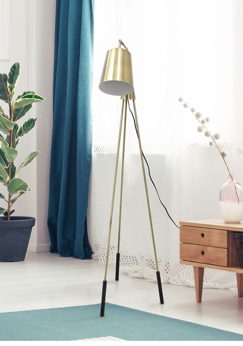 Industrial One Light Tripod Floor Lamp with Interior White Spotlight