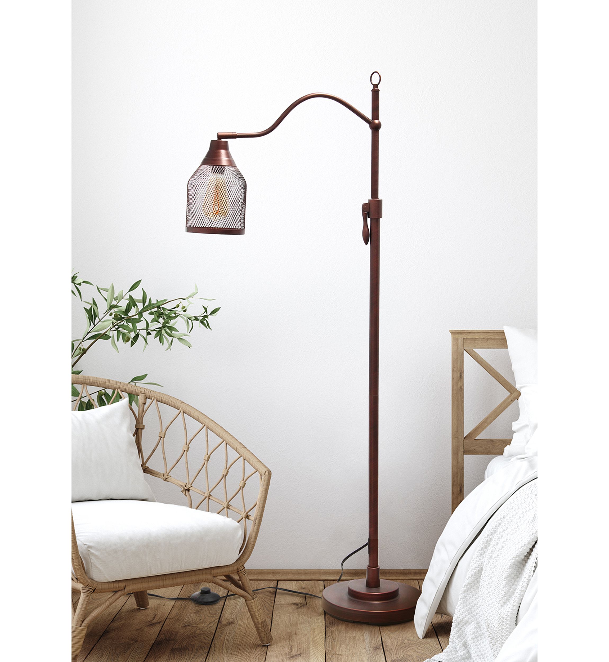 Vintage Arched One Light Floor Lamp with Iron Mesh Shade
