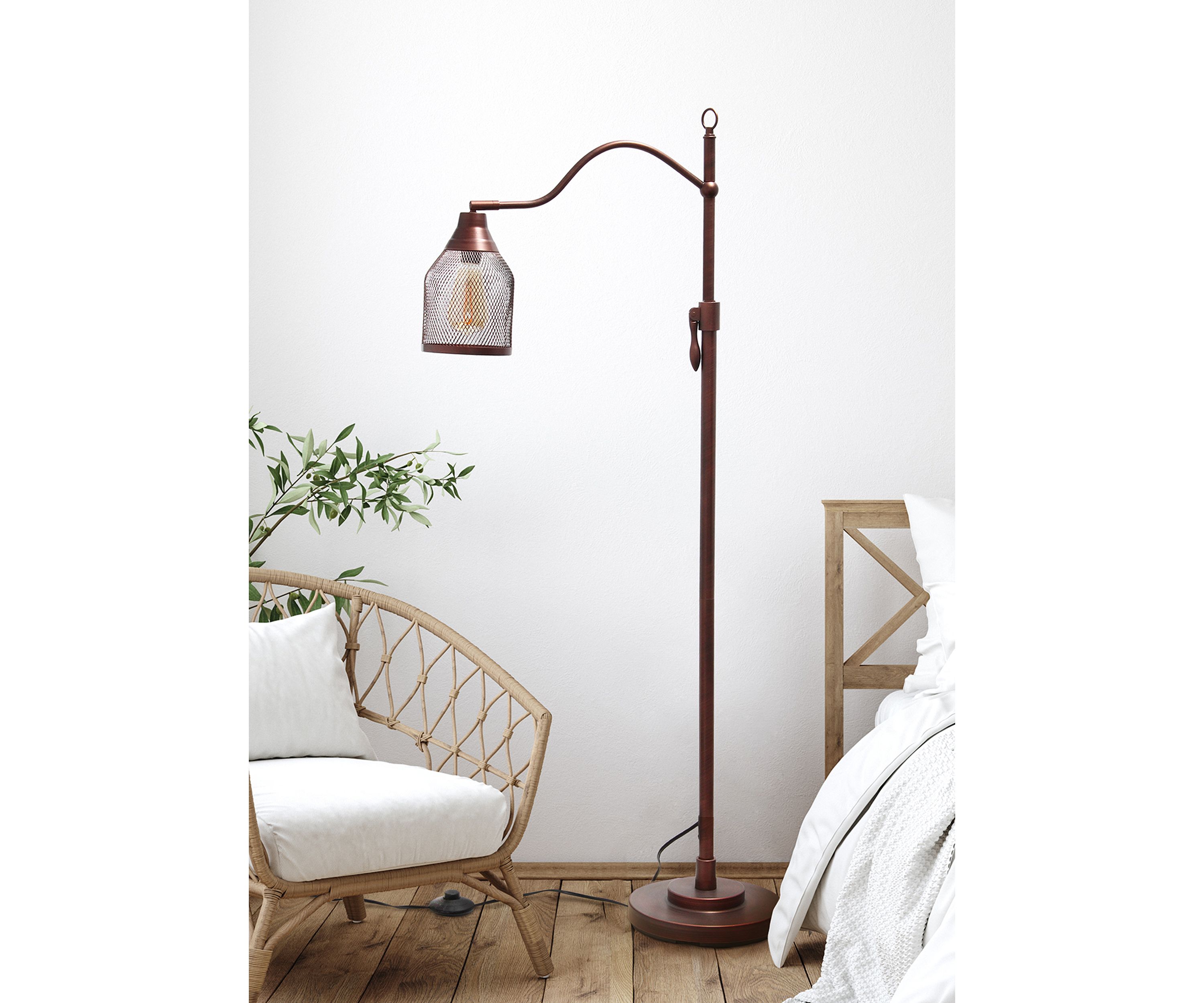 Vintage Arched One Light Floor Lamp with Iron Mesh Shade