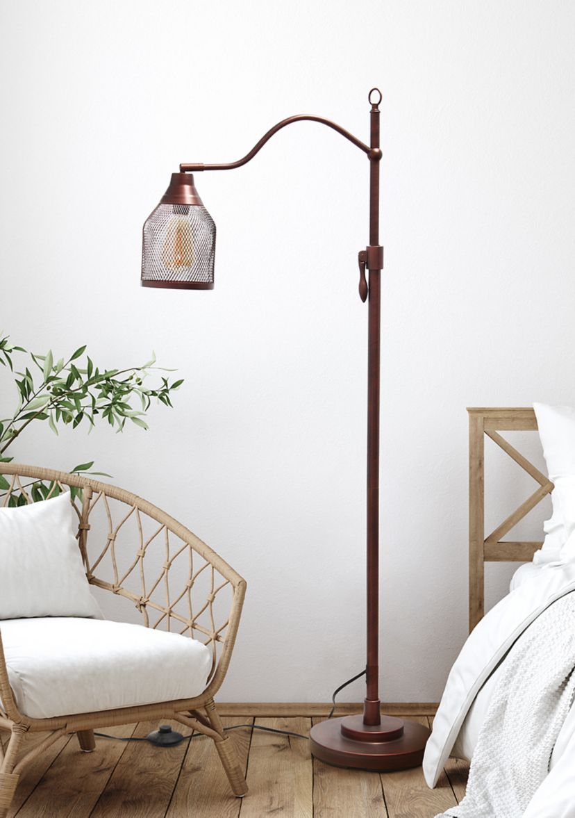 Vintage Arched One Light Floor Lamp with Iron Mesh Shade
