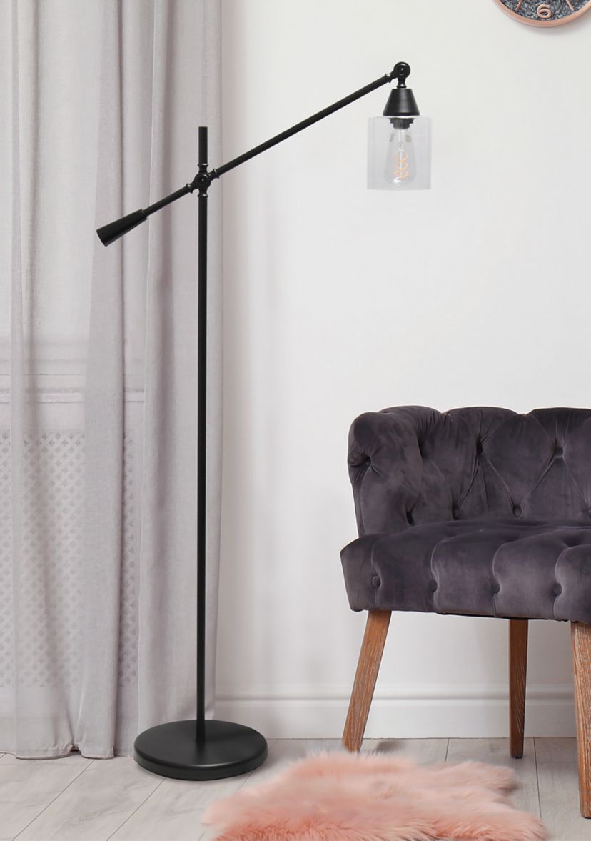 Swing Arm Floor Lamp with Clear Glass Cylindrical Shade