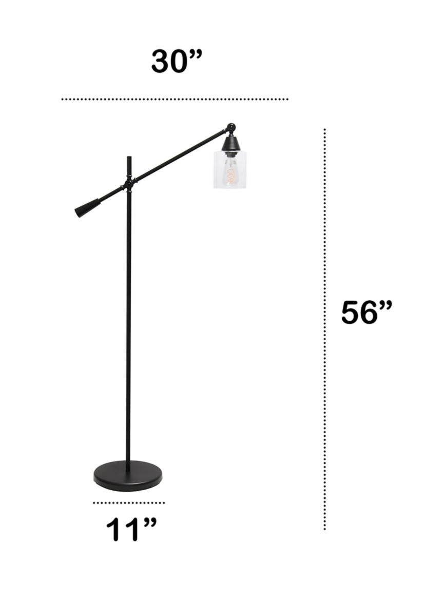 Swing Arm Floor Lamp with Clear Glass Cylindrical Shade