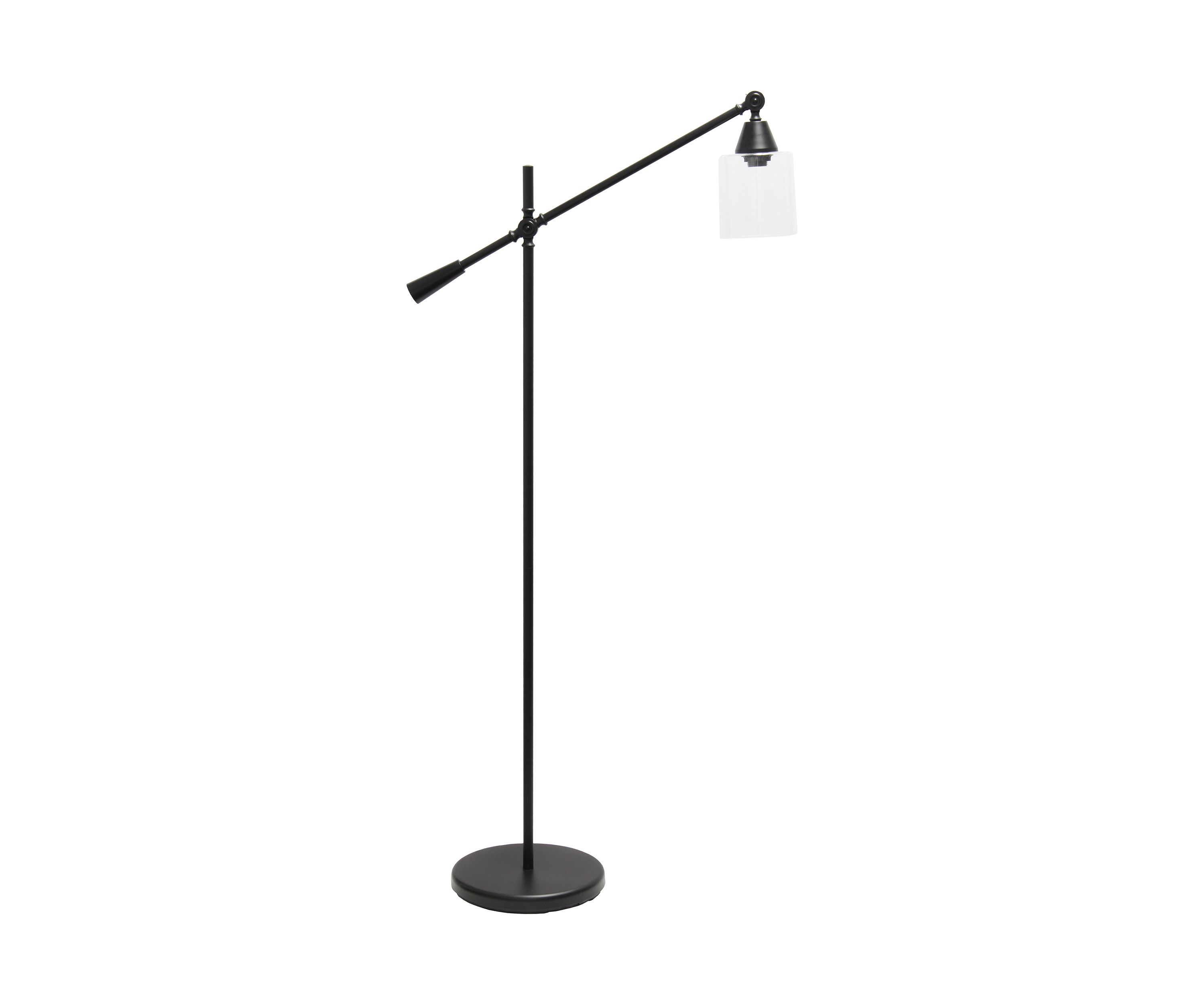 Swing Arm Floor Lamp with Clear Glass Cylindrical Shade