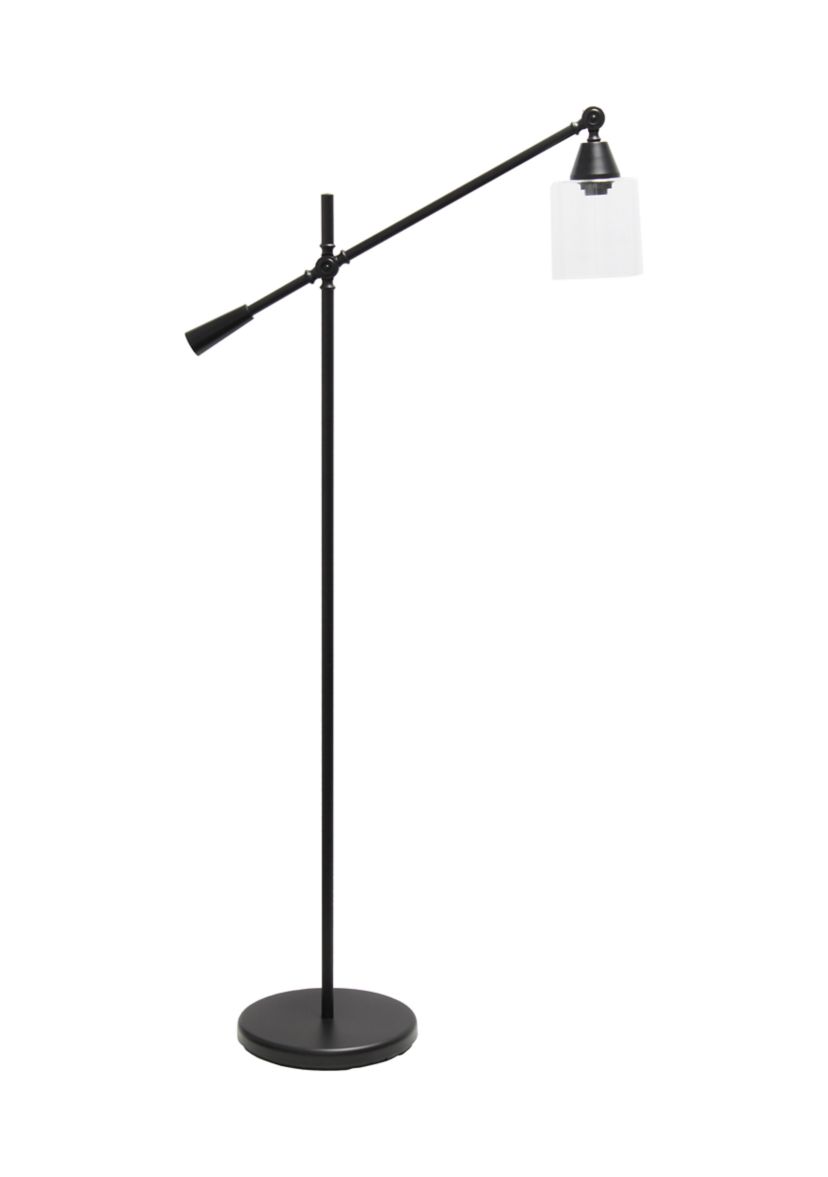 Swing Arm Floor Lamp with Clear Glass Cylindrical Shade