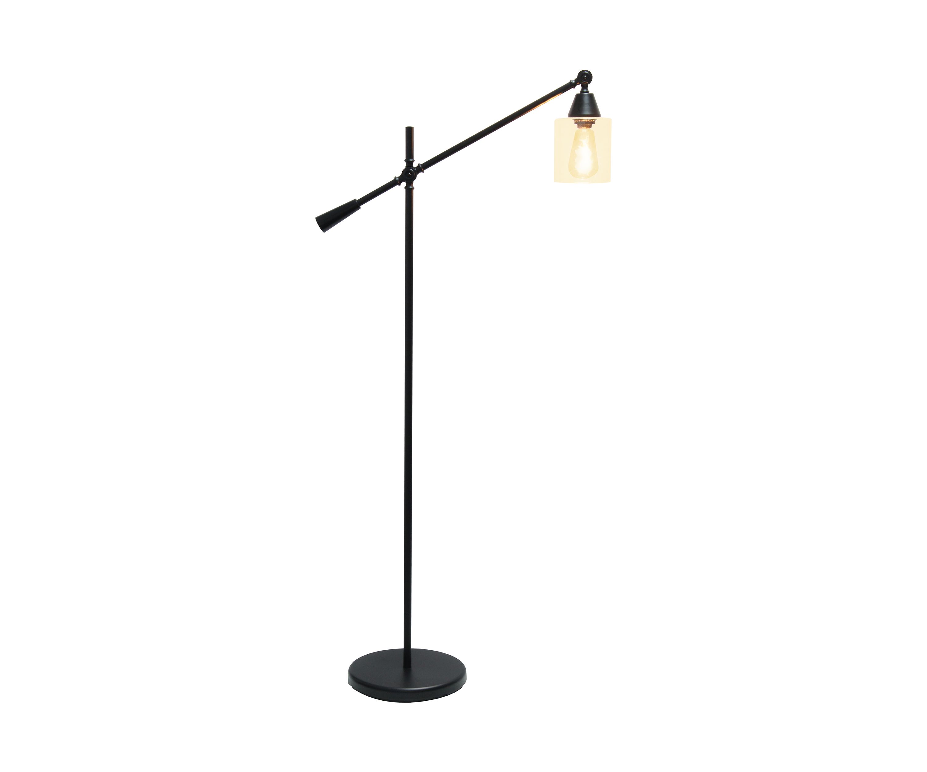 Swing Arm Floor Lamp with Clear Glass Cylindrical Shade