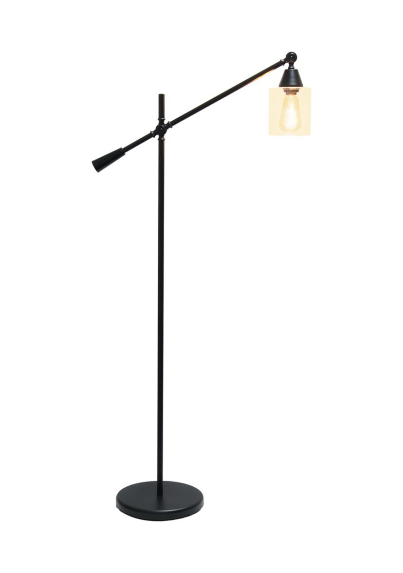 Swing Arm Floor Lamp with Clear Glass Cylindrical Shade