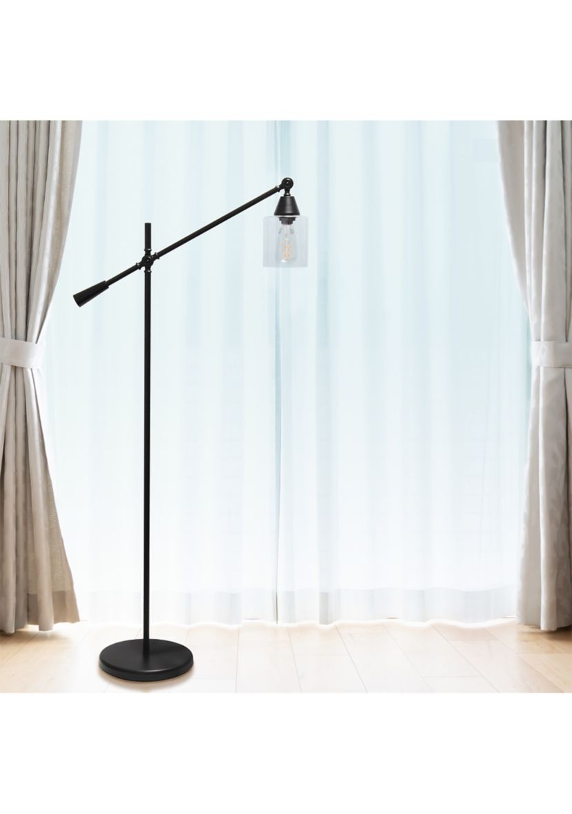 Swing Arm Floor Lamp with Clear Glass Cylindrical Shade