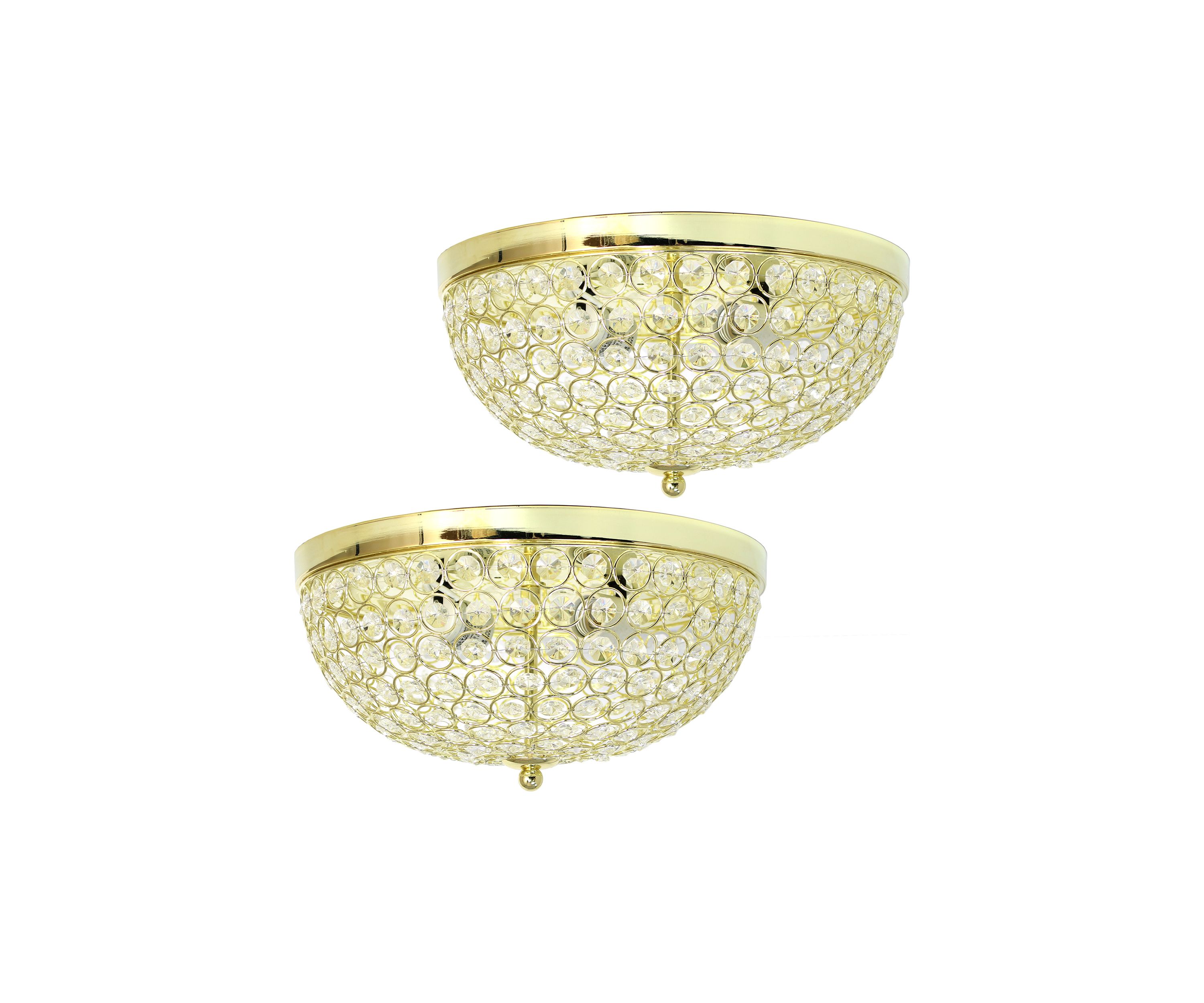 Crystal Glam 2 Light Ceiling Flush Mount 2 Pack, Gold