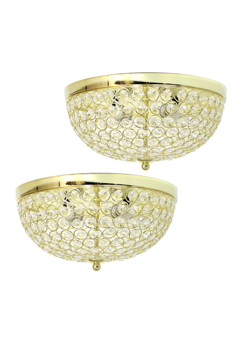 Crystal Glam 2 Light Ceiling Flush Mount 2 Pack, Gold