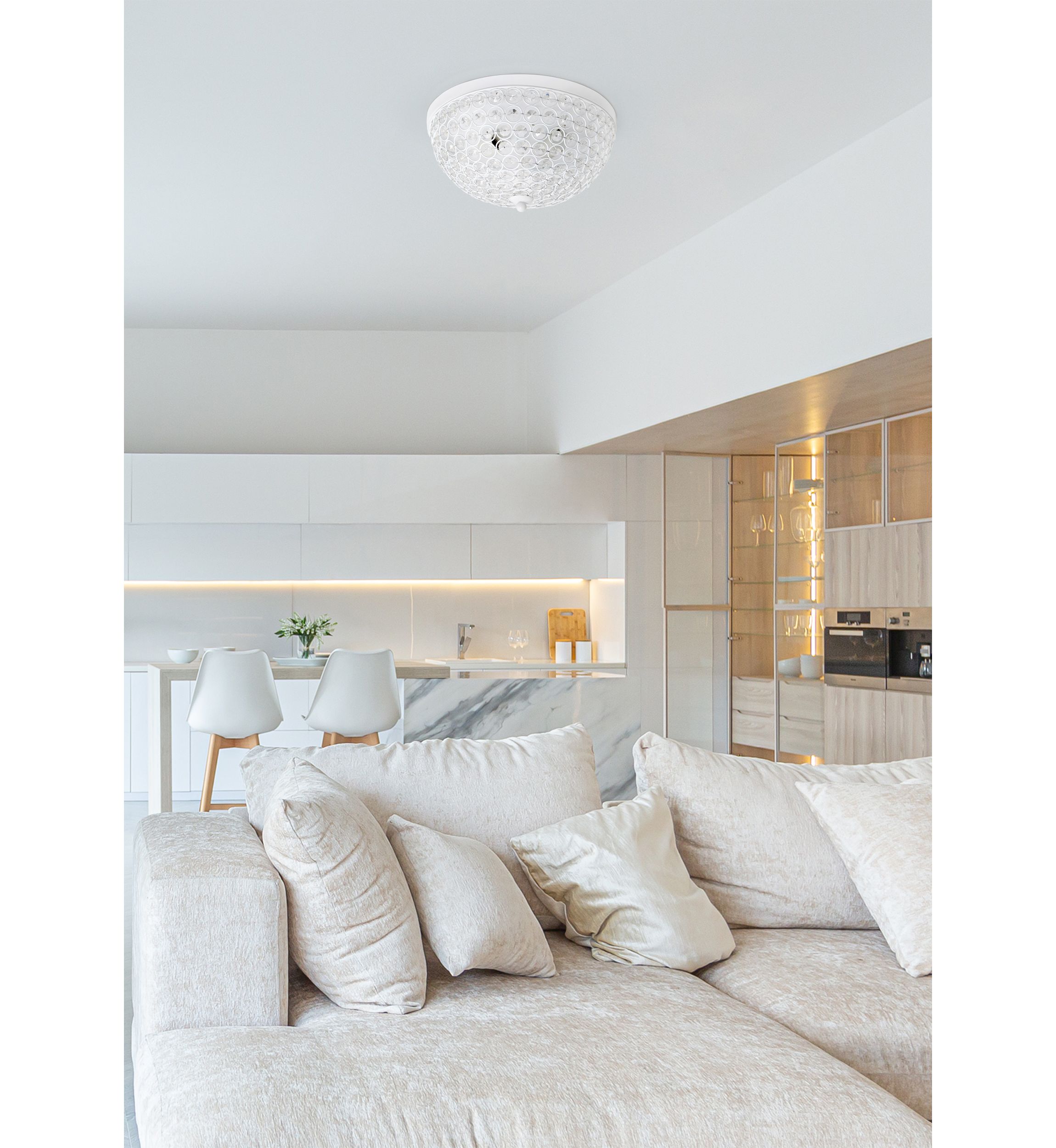 Crystal Glam 2 Light Ceiling Flush Mount, White