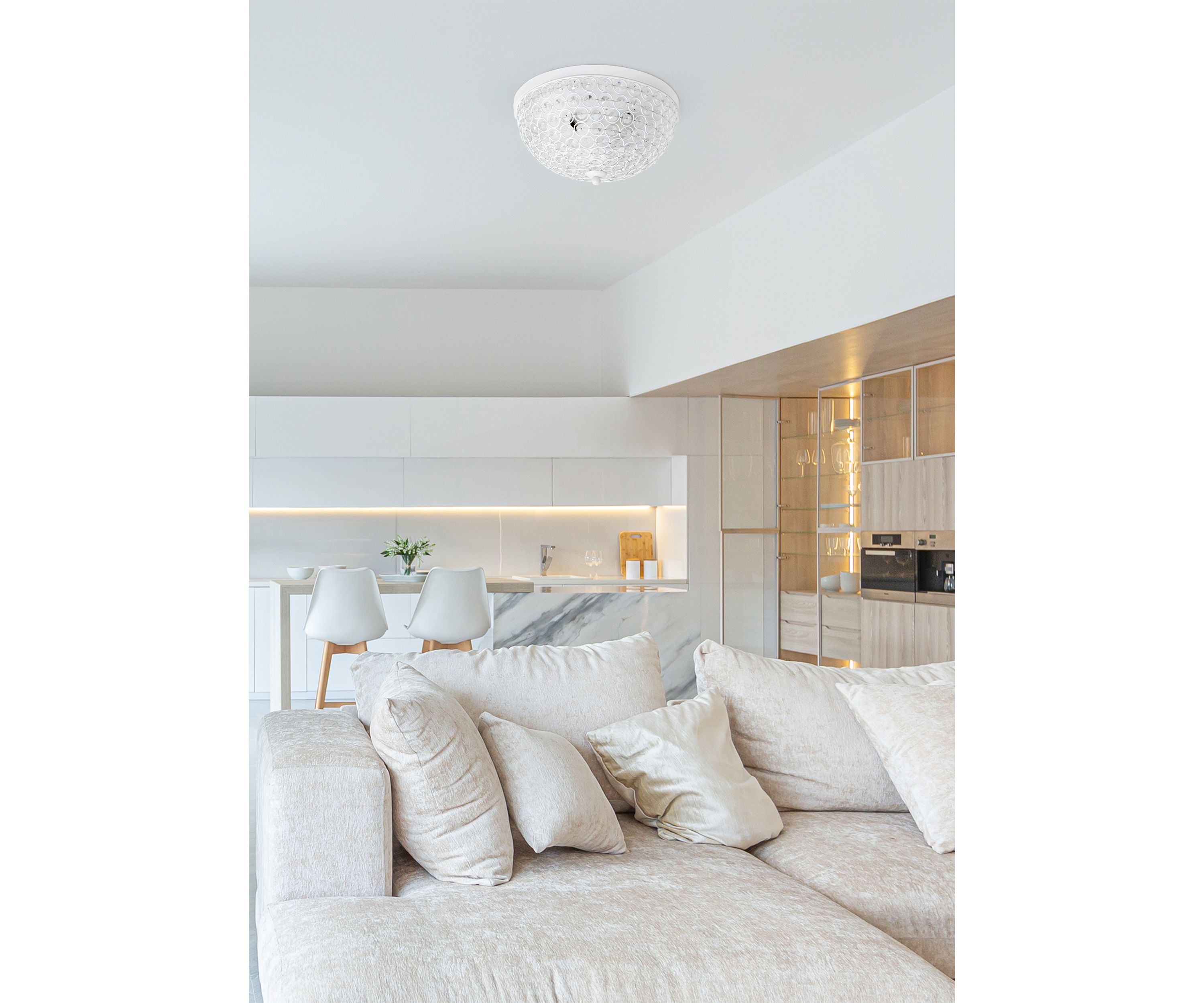 Crystal Glam 2 Light Ceiling Flush Mount, White