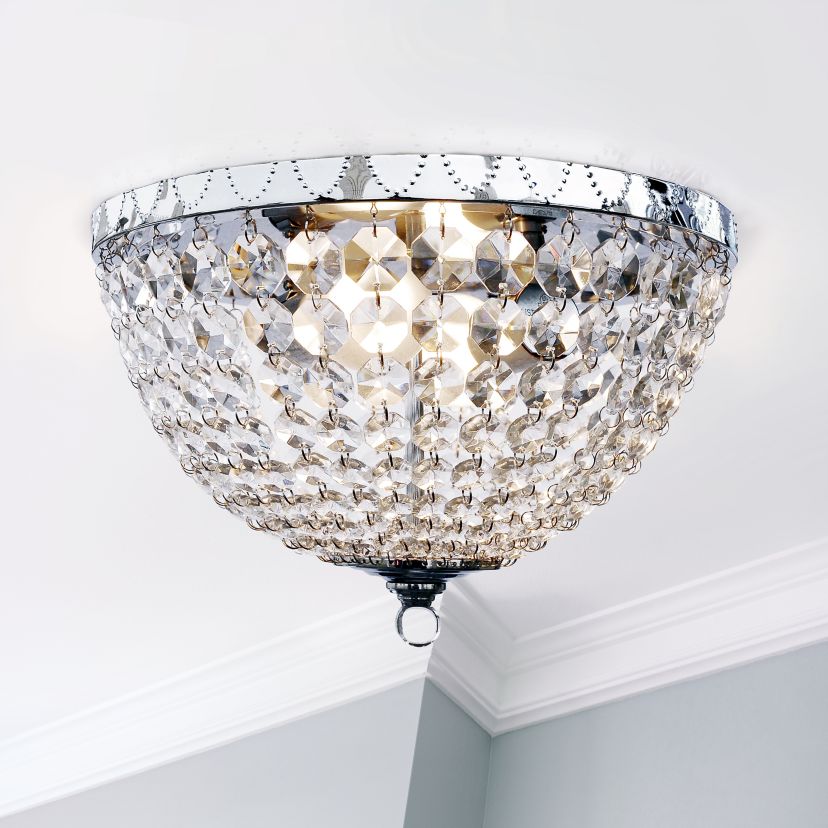 Crystal Drop 2 Light Ceiling Flush Mount, Chrome