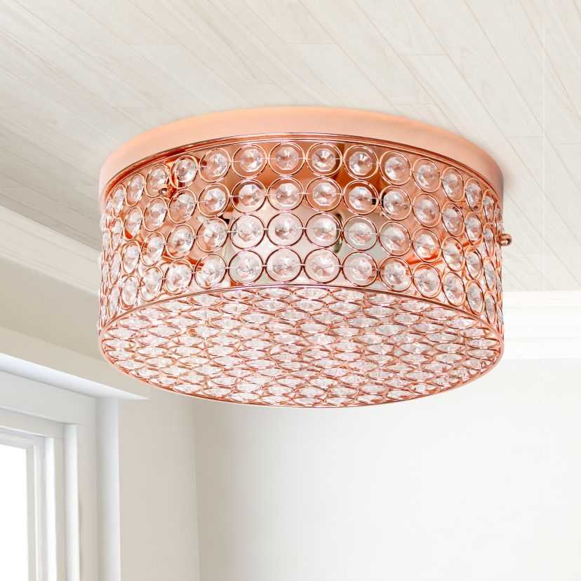 Glam 2 Light 12 Inch Round Flush Mount, Rose Gold