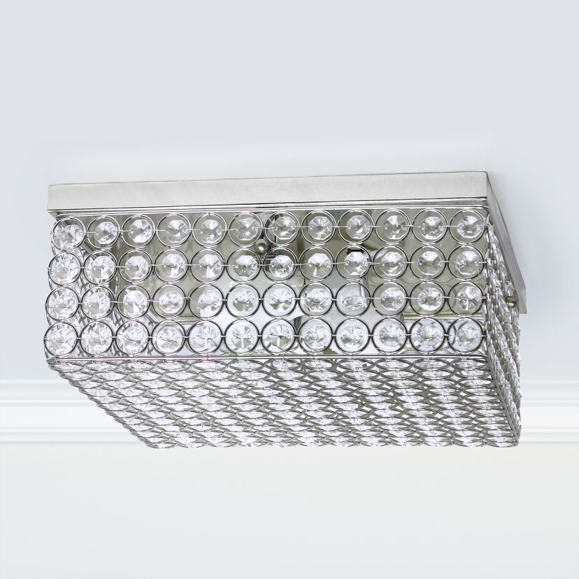 Glam 2 Light 12 Inch Square Flush Mount, Chrome