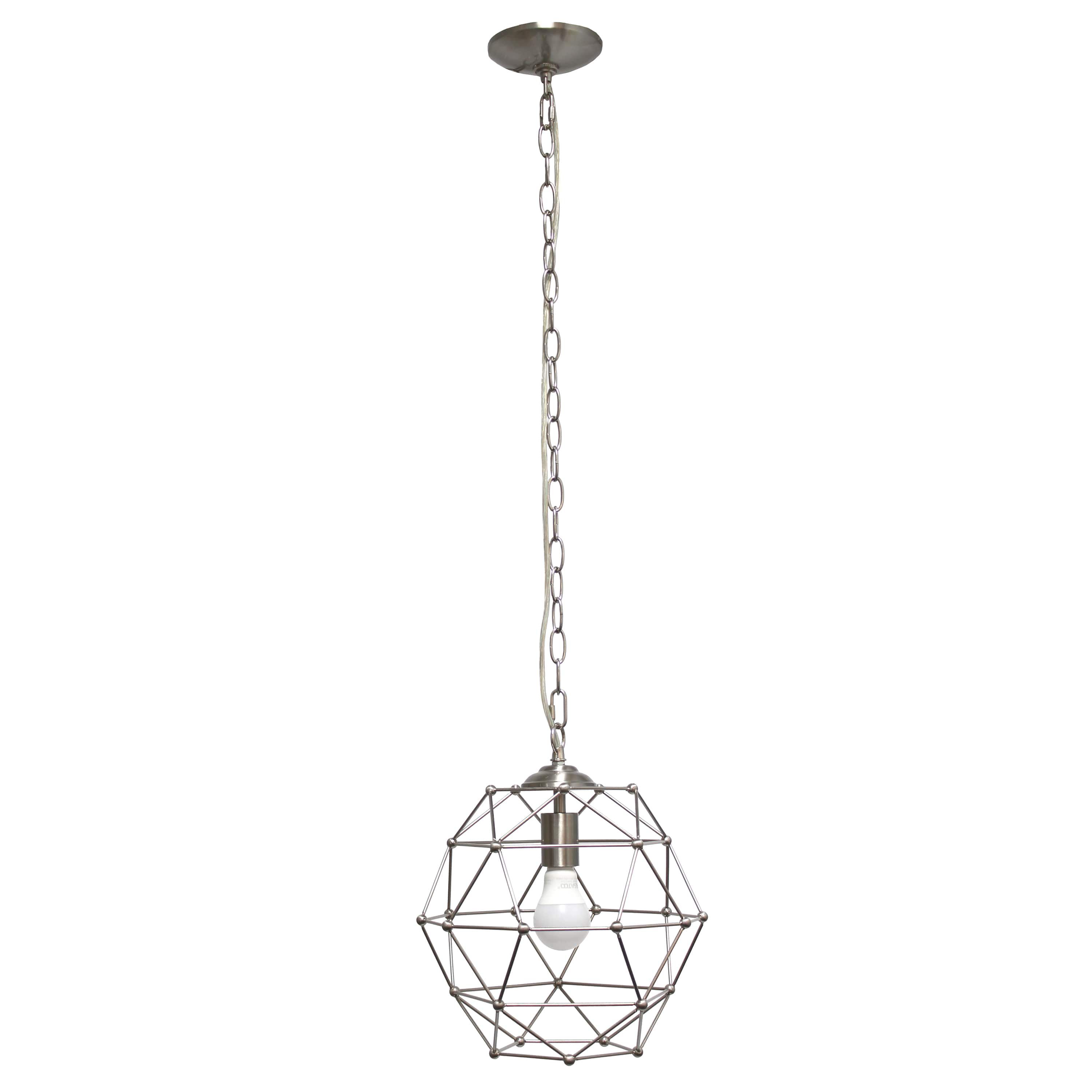 12" Industrial Geometric Wire Pendant Light, for Living Room, Dining Room, Entryway, Bedroom, Hallway, Brushed Nickel