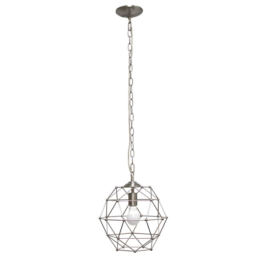 12" Industrial Geometric Wire Pendant Light, for Living Room, Dining Room, Entryway, Bedroom, Hallway, Brushed Nickel