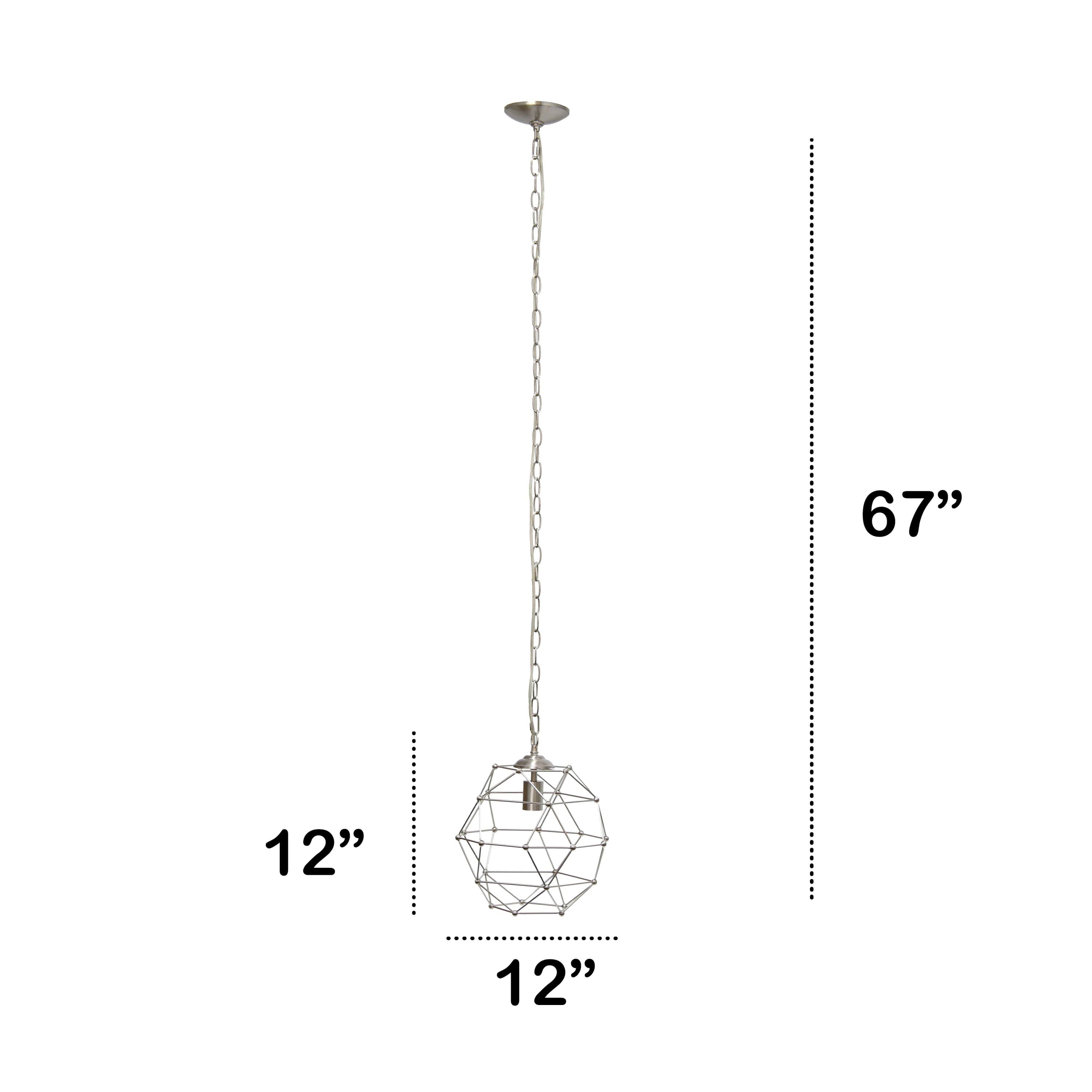 12" Industrial Geometric Wire Pendant Light, for Living Room, Dining Room, Entryway, Bedroom, Hallway, Brushed Nickel