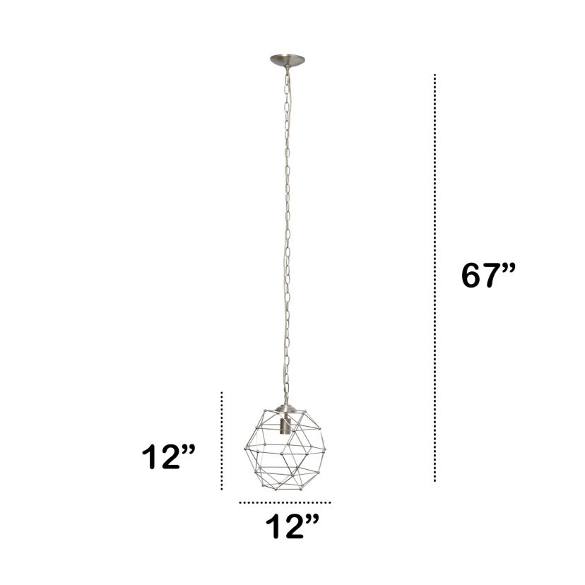 12" Industrial Geometric Wire Pendant Light, for Living Room, Dining Room, Entryway, Bedroom, Hallway, Brushed Nickel
