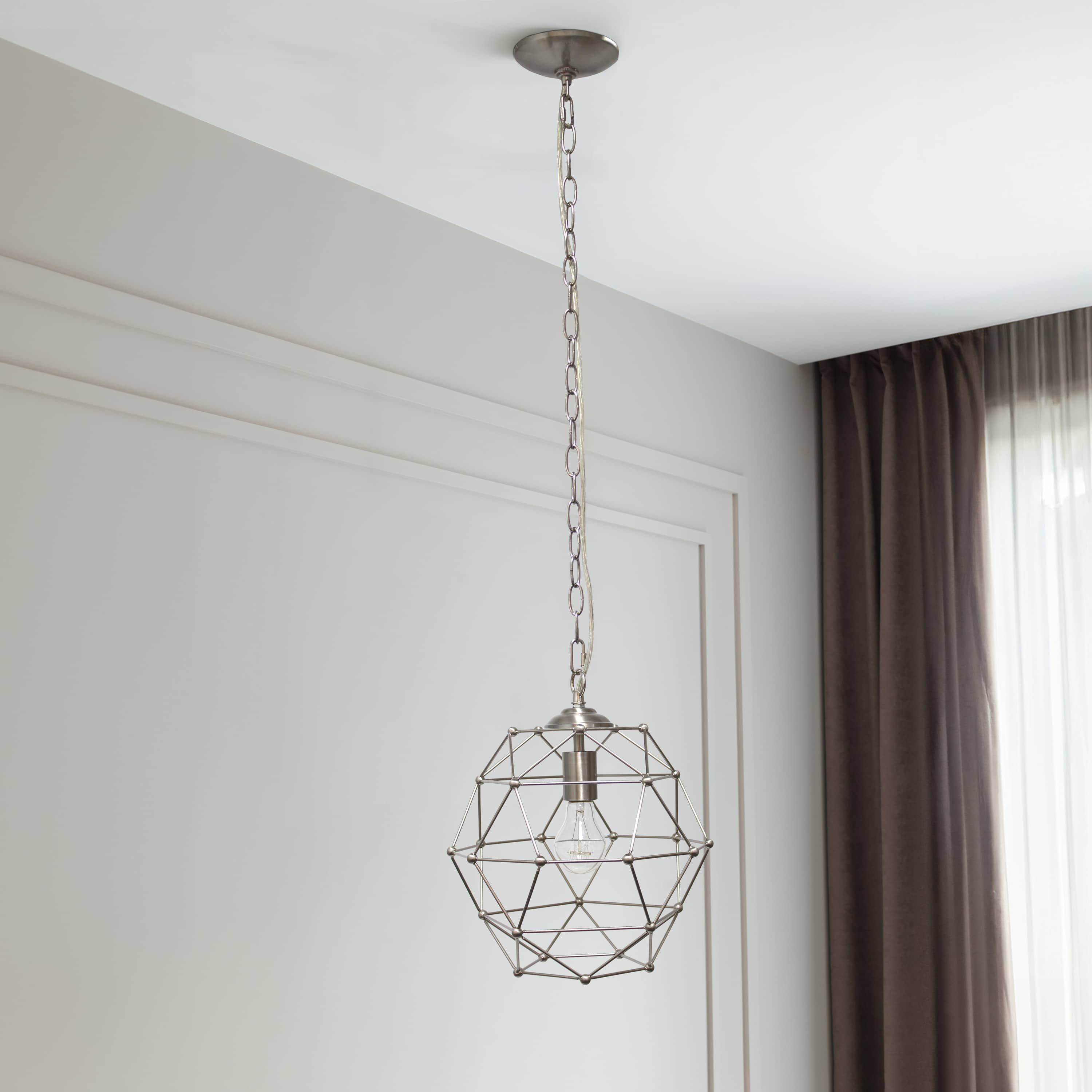 12" Industrial Geometric Wire Pendant Light, for Living Room, Dining Room, Entryway, Bedroom, Hallway, Brushed Nickel