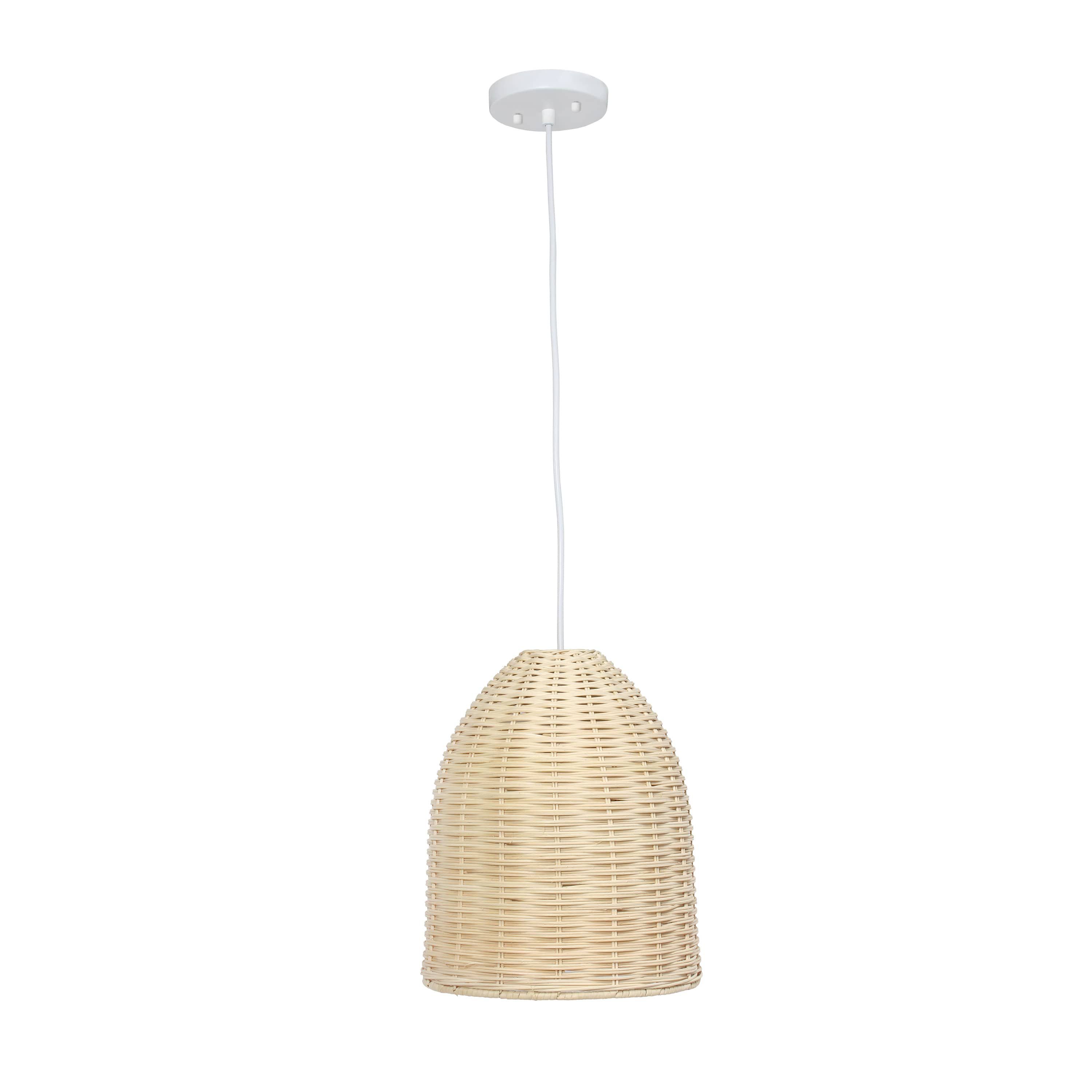 12" Beachy Boho Woven Rattan Pendant Light, for Beach House, Island Lighting, Entryway, Hallway, Condo, Living Room, Natural