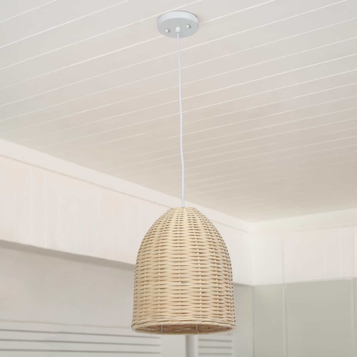 12" Beachy Boho Woven Rattan Pendant Light, for Beach House, Island Lighting, Entryway, Hallway, Condo, Living Room, Natural