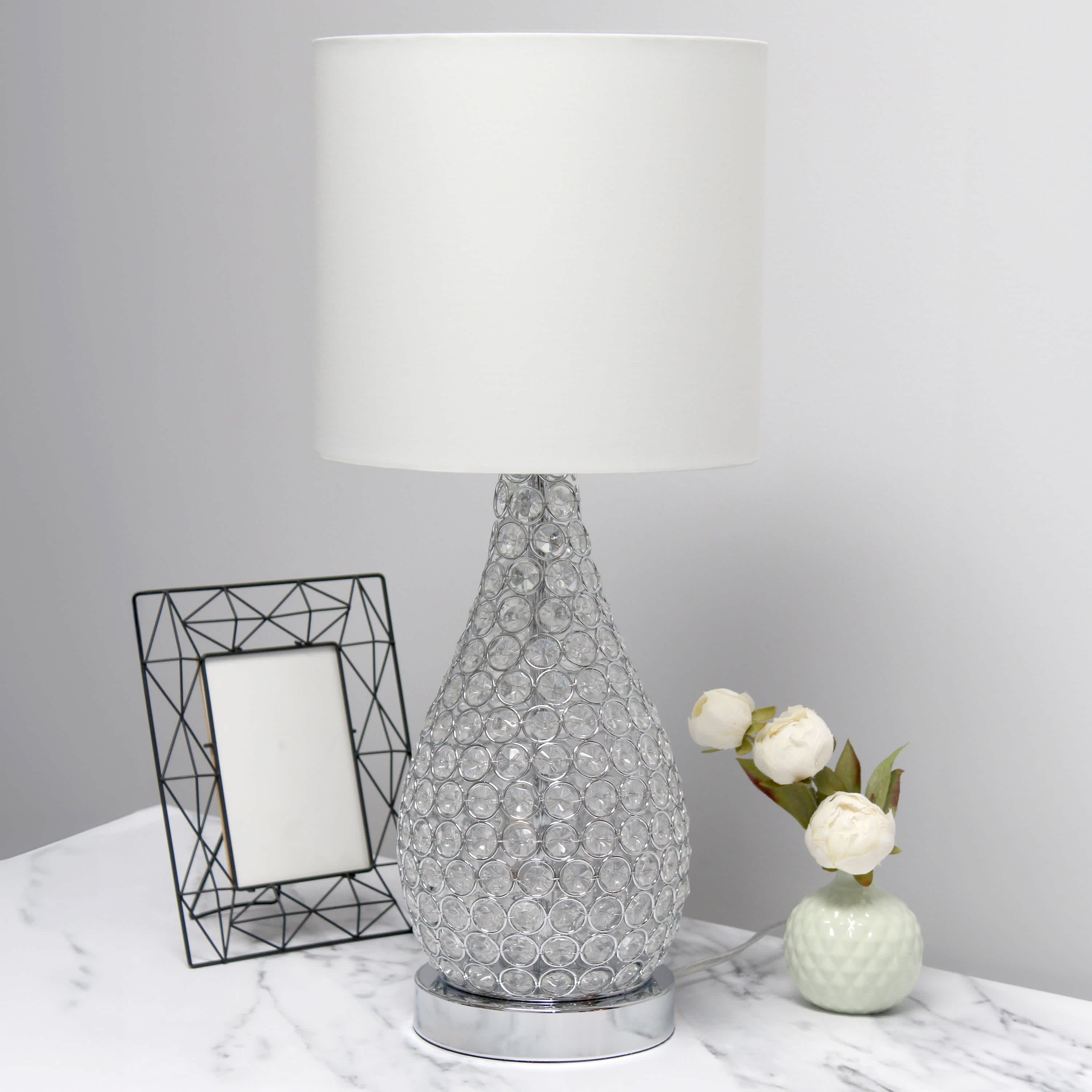 22" Glamorous Curvy Crystal Table Lamp, for Living Room, Entryway, Hallway, Home Décor, Bedroom, Dining Room, Chrome