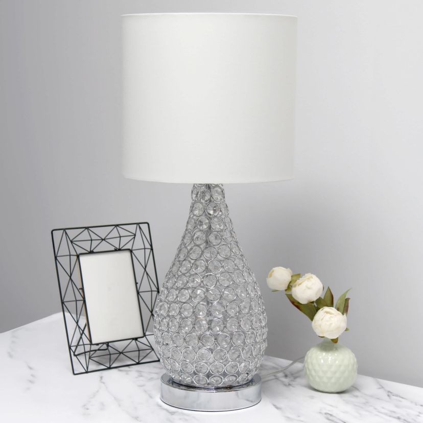 22" Glamorous Curvy Crystal Table Lamp, for Living Room, Entryway, Hallway, Home Décor, Bedroom, Dining Room, Chrome